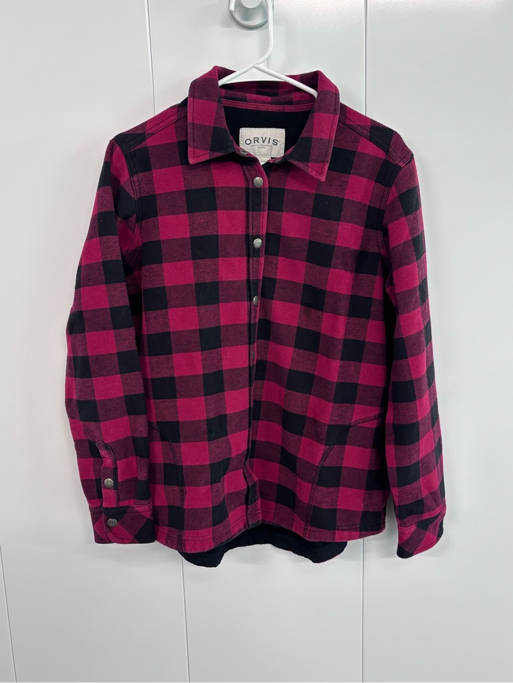 Orvis Classic Collection Women’s L Plaid Flannel Fleece Lined Snap Shirt Jacket